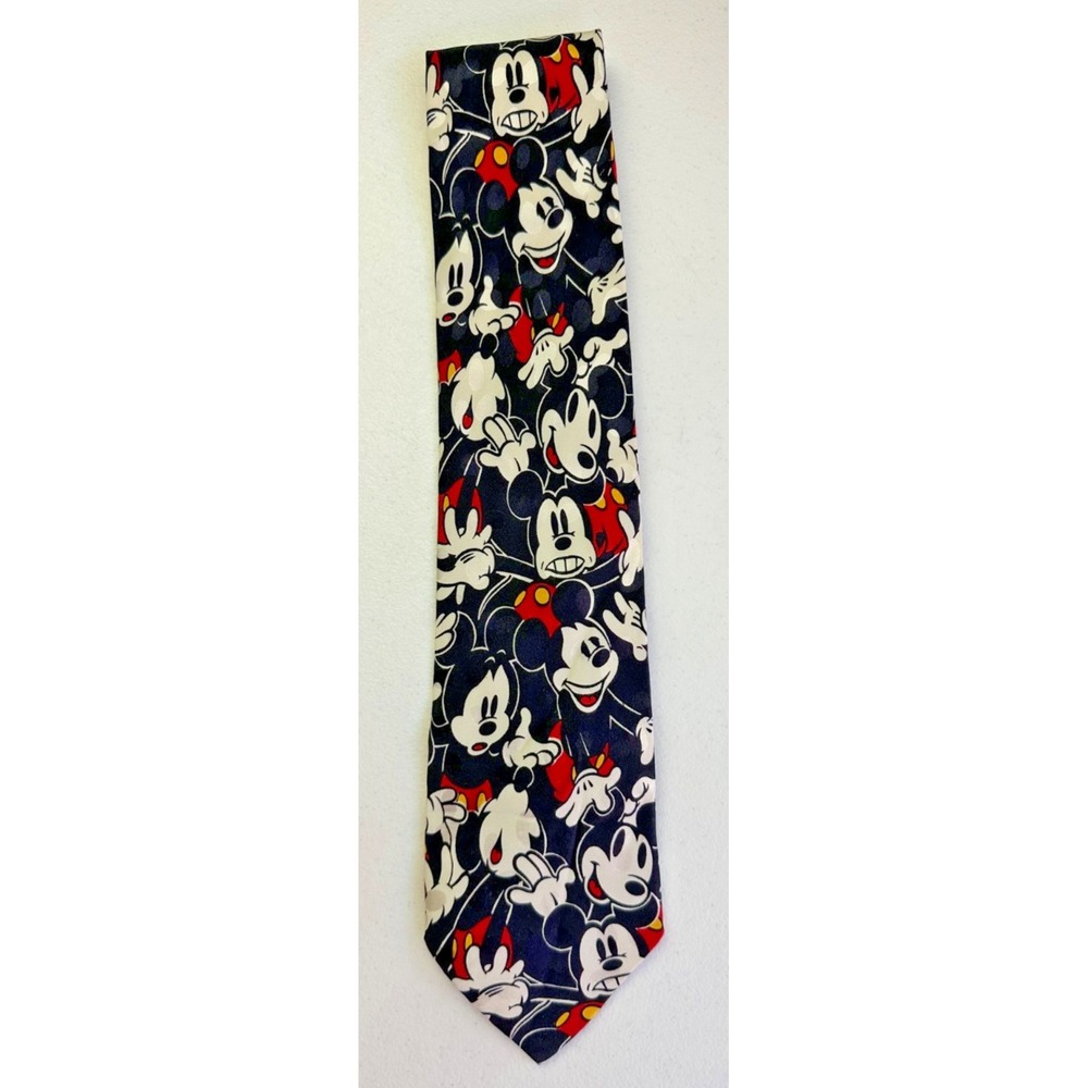 Mickey Mouse‎ Mens Silk Neck Tie Vtg Disney All Over Black White Red Expressions